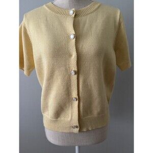 Sunday Edition Women's Short Sleeve Butter Yellow Cardigan Sweater Size Small